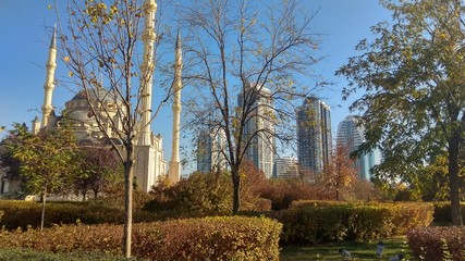 Park in autumn in the center of Grozny