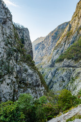 Gorge of the mountain with a deep canyon.Dangerous road.