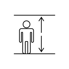 Length of person line icon. Size, arrows, measuring. Growth concept. Vector illustration can be used for topics like fashion atelier, social survey.
