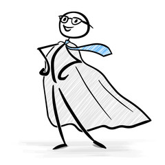 Businessman with superhero costume in a confident standing pose - stick figure vector illustration