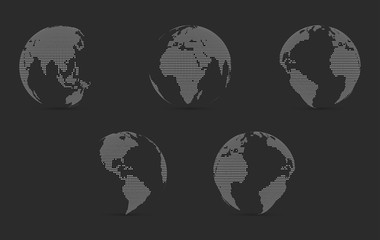 Vector dotted earth globes. Vector set