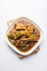 Patodi Rassa Bhaji or patwadi Sabji, a popular Maharashtrian spicy recipe served with Chapati and salad. Selective focus