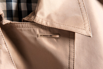 Neckline close-up of nylon coat