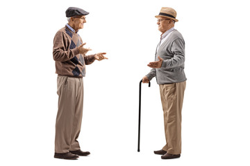 Full length shot of two elderly men having a conversation