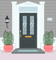 Front Door House Exterior Entrance. Web banner template background. Editable vector illustration