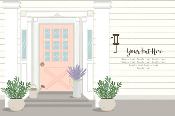 Front Door House Exterior Entrance. Web banner template background. Editable vector illustration