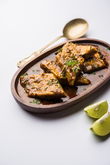 Patodi Rassa Bhaji or patwadi Sabji, a popular Maharashtrian spicy recipe served with Chapati and salad. Selective focus
