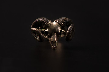 ring with ram skull, gothic jewelry - obrazy, fototapety, plakaty