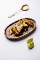 Patodi Rassa Bhaji or patwadi Sabji, a popular Maharashtrian spicy recipe served with Chapati and salad. Selective focus