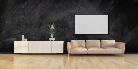 Modern bright interiors with mock up poster frame illustration 3D rendering computer generated image