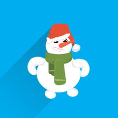 snowman wear red hat cunning emotion merry christmas happy new year holiday concept flat vector illustration