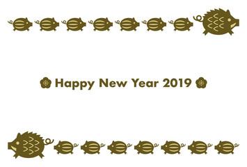2019年亥年の年賀状イラスト: イノシシの親子模様