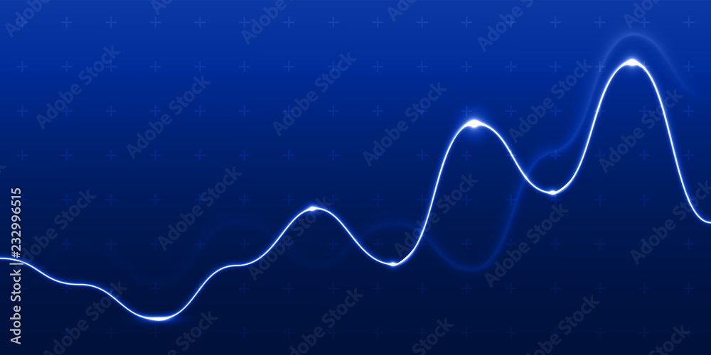 Wall mural data analysis graph light chart line on blue background. vector progress diagram or growth dynamic f
