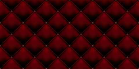 Royal red vintage leather upholstery leather background with buttons pattern. Vector luxury red velvet background with button texture seamless pattern