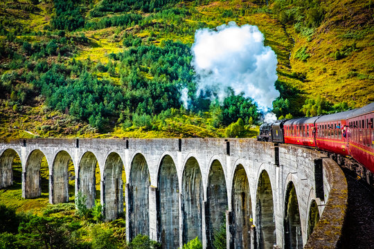 Glenfinnan Railway Viaduct With Train