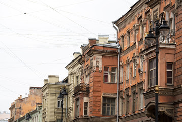 Fototapeta na wymiar Street with old buildings in St. Petersburg, Russia.