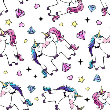 Seamless pattern. Romantic couple of unicorns. Happy Valentine`s Day. Love