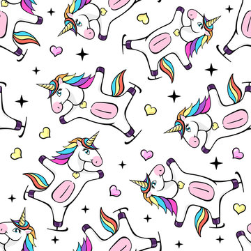 Seamless pattern with fantastic unicorn. Cartoon children background