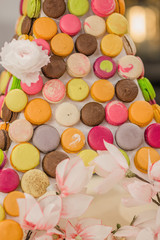 Many French multicolored macaroons, desserts for the holiday