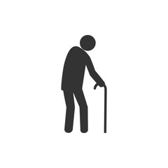 Old man, walker icon. Vector illustration, flat design.