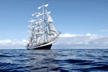 Acrylic prints Schip Sailing ship under white sails at the regatta