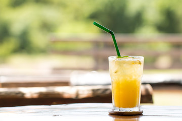 Passion fruit juice with ice in cafe restaurant
