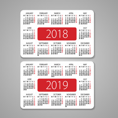 Abstract 2019 and 2020 pocket vector calendar. Organizer template.
