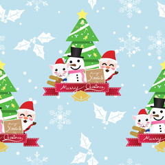 santa,cat,snowman Christmas seamless pattern,winter,happy new year