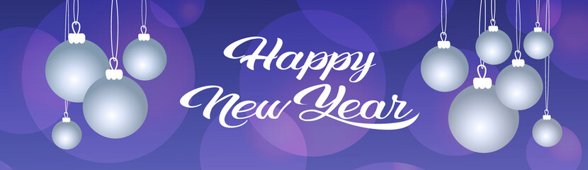 merry christmas happy new year concept white balls decoration greeting card horizontal banner vector illustration