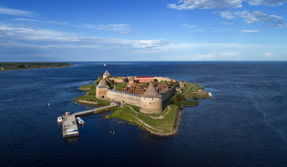 Aerial view on fortress Oreshek in Neva