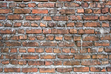 Fototapeta premium old dirty red brick wall with light cement. rough surface texture.