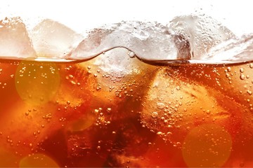 Cola With Ice Cubes In Glass Close-up