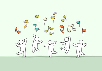 Cartoon people with flying notes