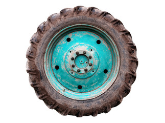 dirty tractor wheel on white