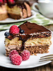 peace of delicious cake with chocolate
