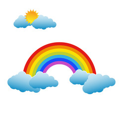 Rainbow with Sun and Clouds on white background