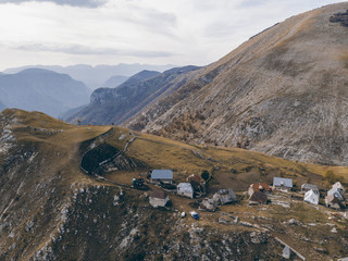 Obraz premium Lukomir remote village in rural Bosnia, aerial drone view