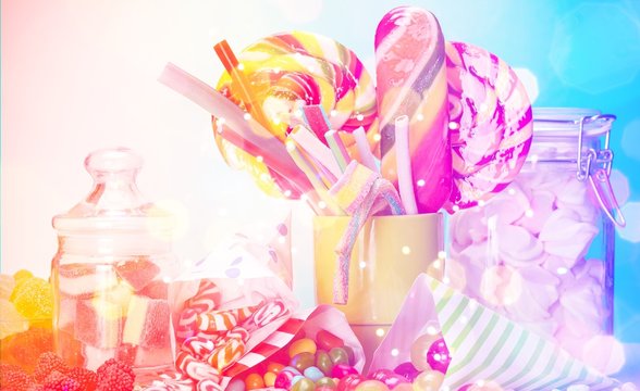 Colorful candies, jelly and marmalade. Isolated on  background