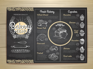 Vintage chalk drawing bakery menu design. Restaurant menu