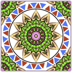 Decorative ornament with round mandala decoration. symmetric pattern . For print Bandanna, shawl, tablecloth, fabric fashion, scarf, design