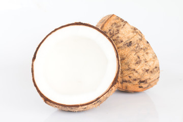 Close up of coconut on white background
