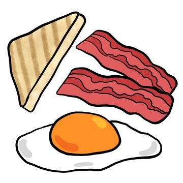 breakfast food: toast, bacon, fried egg clip art preview