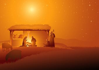 Fototapeta Nativity Scene of The Holy Family In Stable obraz