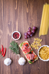 Food background wooden table