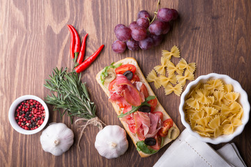 Food background wooden table