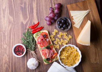 Food background wooden table