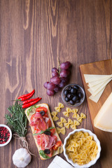 Food background wooden table