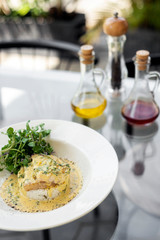 fish fillet in creamy mustard dill and lemon sauce meal