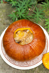 Baked pumpkin with mushrooms