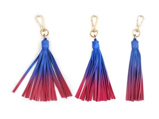 Blue leather tassels isolated on white background for creating graphic concepts
